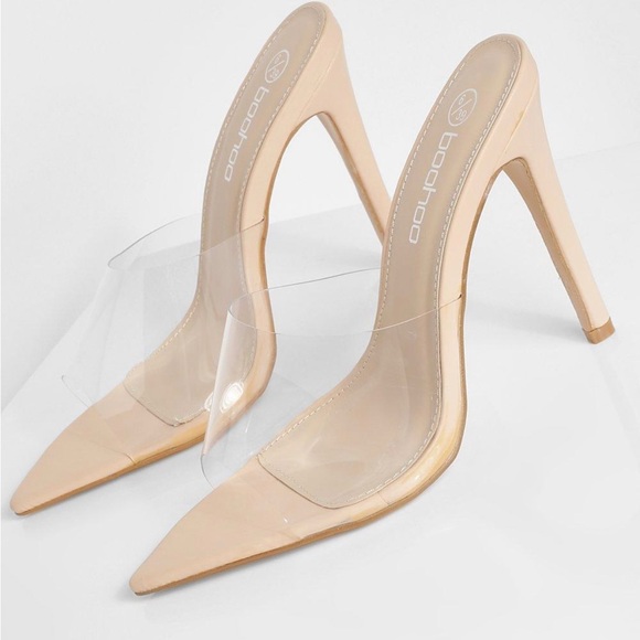 WIDE WIDTH CLEAR POINTED TOE HEELS, size 8, Nude - Picture 3 of 5